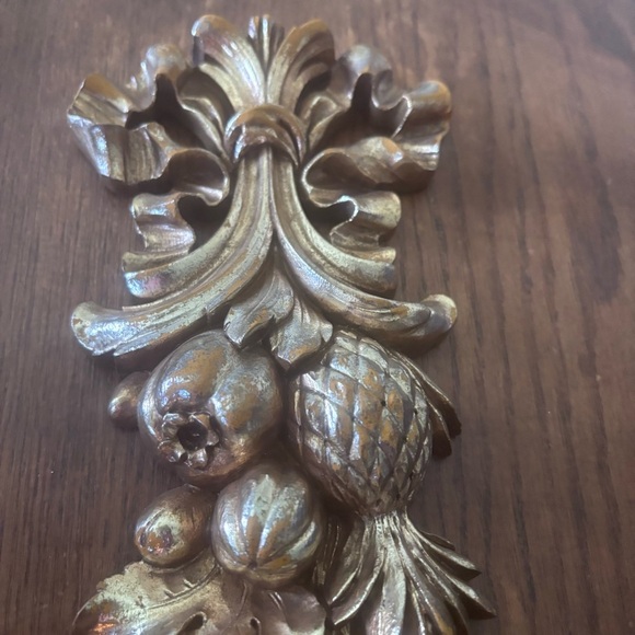 2 Vintage Hollywood Regency Gilded Wall Decor Plaque Syroco Wood Fruits 50's MCM - Picture 4 of 8
